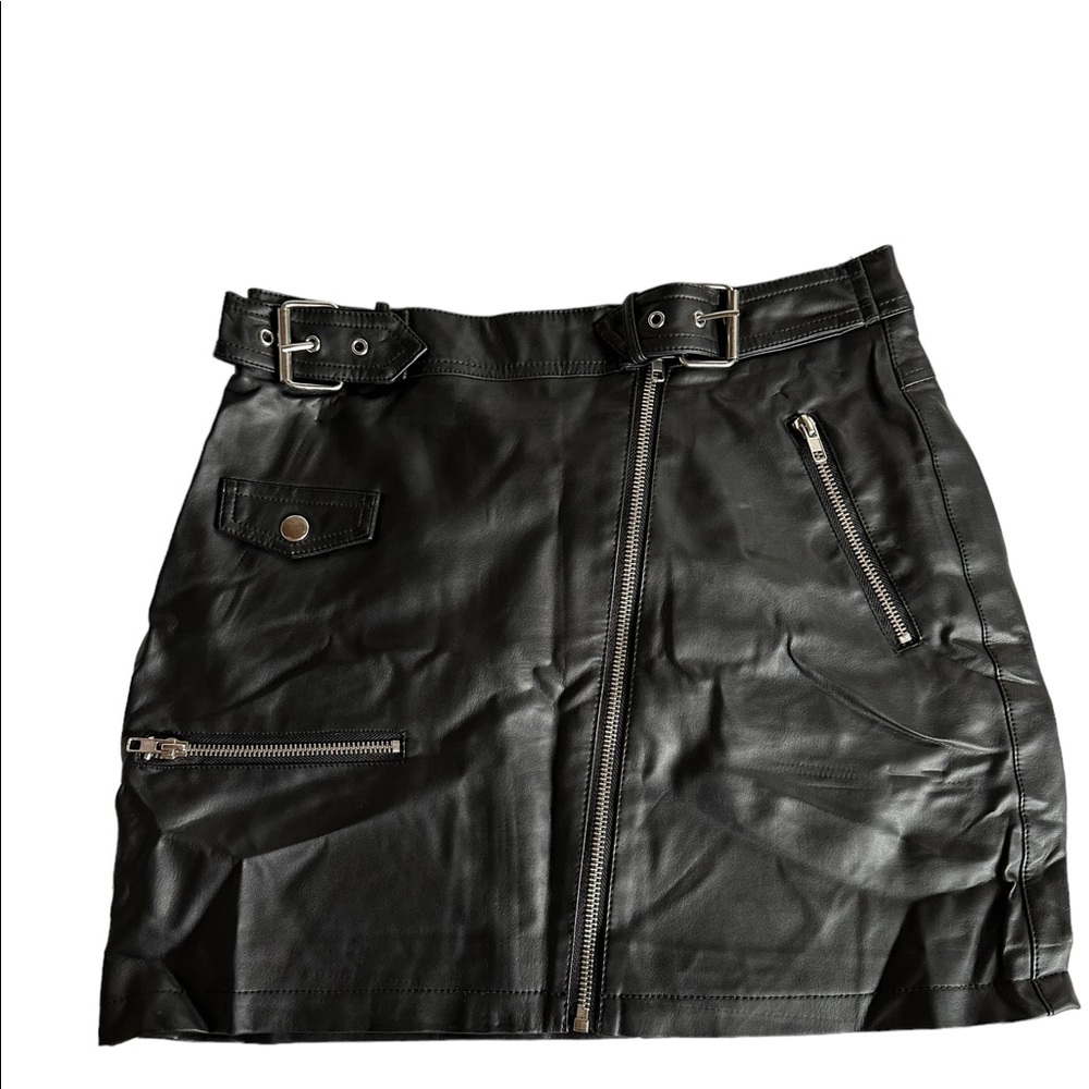 Black Zipper Mini Leather Skirt